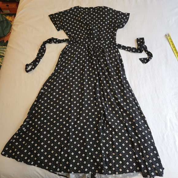 LOFT Black White Diamond Print Belted Button Down Midi Dress MI3 - Picture 13 of 15